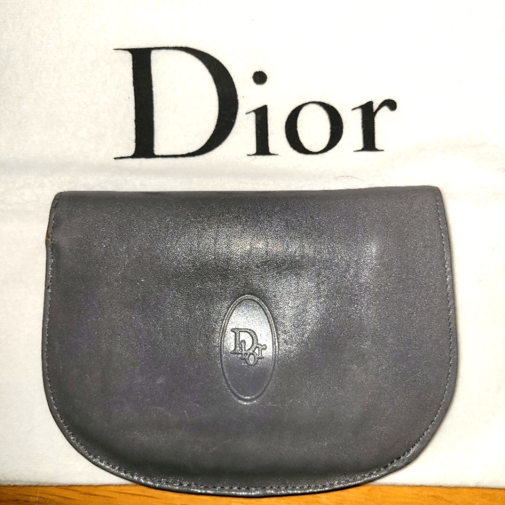 Dior vintage gray wallet card holder with coin pouch